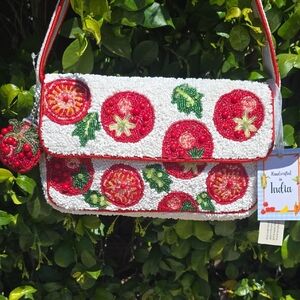 White Beaded Tomato Shoulder Bag